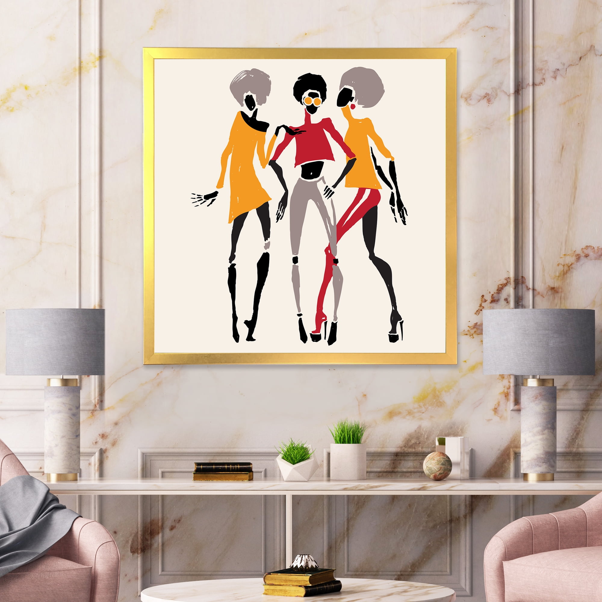 Designart 'African American Women Silhouettes Red and Yellow II' Modern Framed Art Print