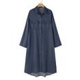 thumbnail image 3 of Gomelly Ladies Jean Midi Dresses Long Sleeve Denim Shirt Dress Loose Women Fashion Party Button Down Dark Blue XS, 3 of 4