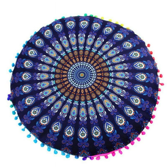 Round India Mandala Elephant Boho Decorative Throw Pillow Cover Floor Mat Case