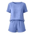 thumbnail image 4 of Hvogkswy Two Piece Linen Sets for Women, Solid Color Short Sleeve Crew Neck Tops and Button Waist Shorts with Pockets Lightweight Breathable Summer Outdoor Vacation&Casual Set, 4 of 7