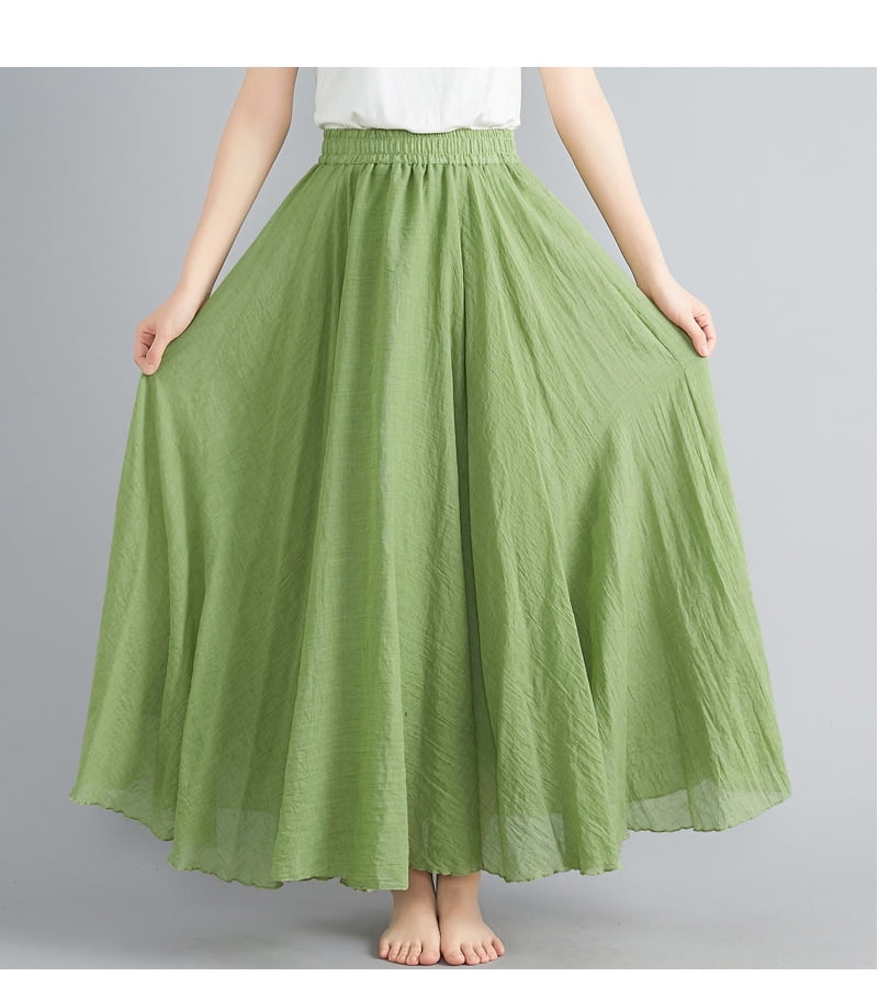 Maxi Skirts for Women Cotton Linen Bohemian Long Skirt Two Layer Swing  A-Line Flowy Skirt Grass green - Walmart.com