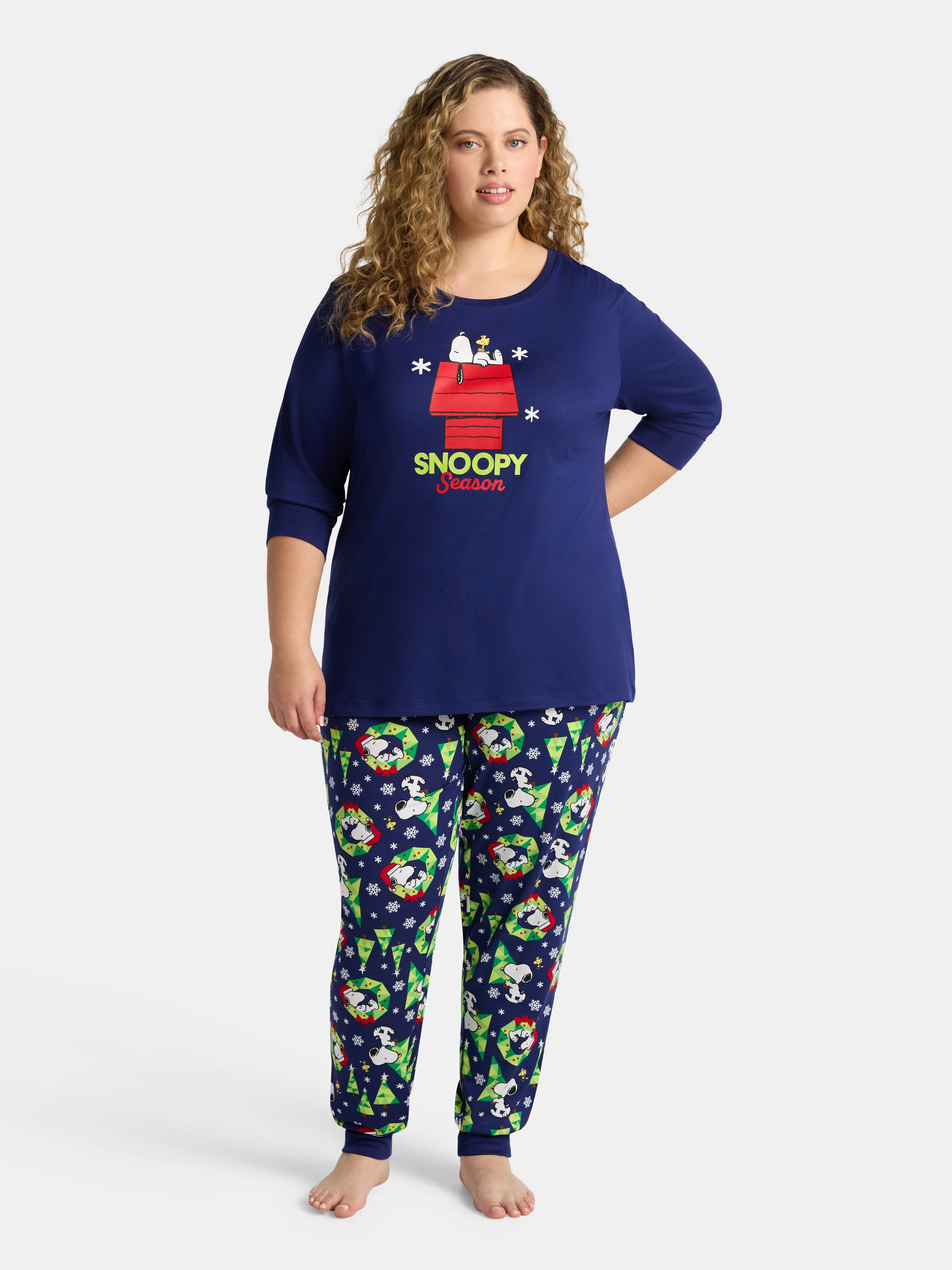 Peanuts Snoopy Women's Matching Family Pajamas Top and Pants Set, 2-Piece, Sizes S-3X