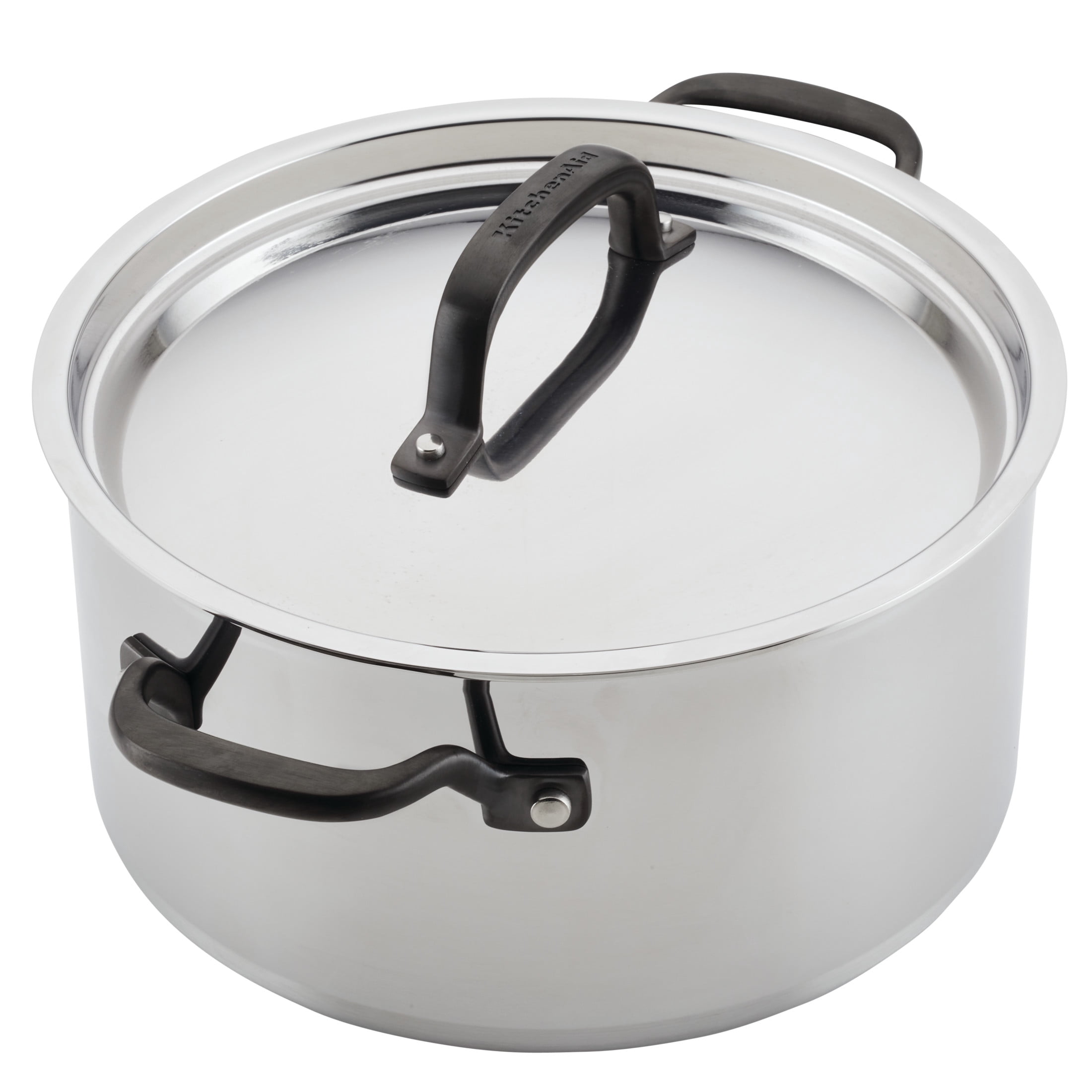 KitchenAid 5-Ply Clad 6 Quart Stainless Steel Induction Stockpot with Lid, Dishwasher Safe, Metal Utensil, Broiler and Oven Safe to 500°F, Polished Stainless Steel