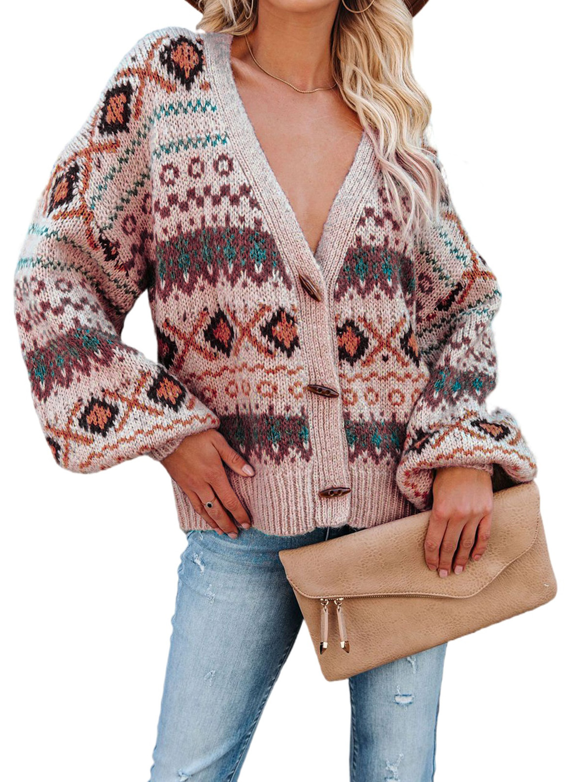 Aleumdr Swimwear Aleumdr Womens Winter Cardigan Aztec Oversized Chunky Knit Button Sweaters Coats S, Women's, Size: Small, Red