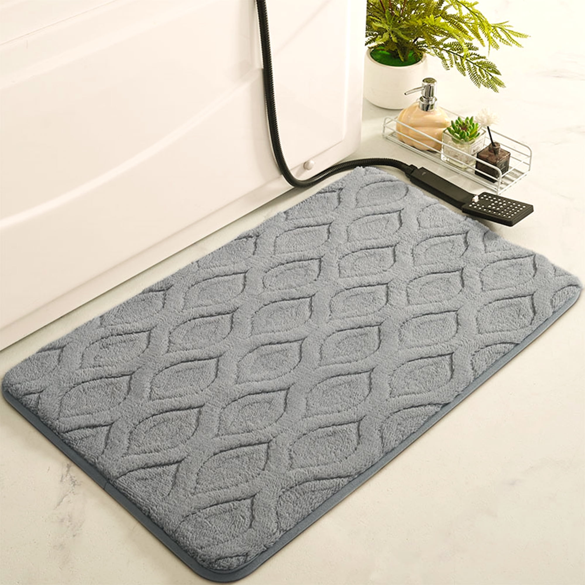Unique Bargains Bathroom Rug Soft Non Slip Washable Mat Grey 20" x 32"