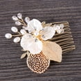 thumbnail image 4 of Ruanlalo Fashion Wedding Bridal Rhinestone Faux Pearls Hollow Hairpin Leaf Hair Clip Comb Rose Gold, 4 of 5