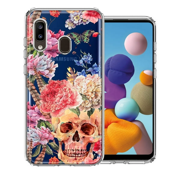 MUNDAZE Case For Samsung Galaxy A20 Indie Spring Peace Skull Feathers Floral Butterfly Flowers Phone Cover