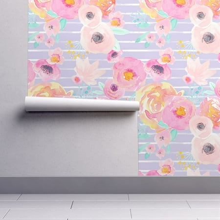 Removable Water-Activated Wallpaper Modern Baby Girl Nursery Watercolor