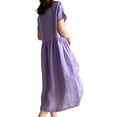 thumbnail image 3 of LUXUR Robe d'Été de Plage pour Femme, Robe Midi à Poches, Col Rond, Coupe Évasée, Respirante, Couleur Unie, Violet, 2TG, 3 of 3