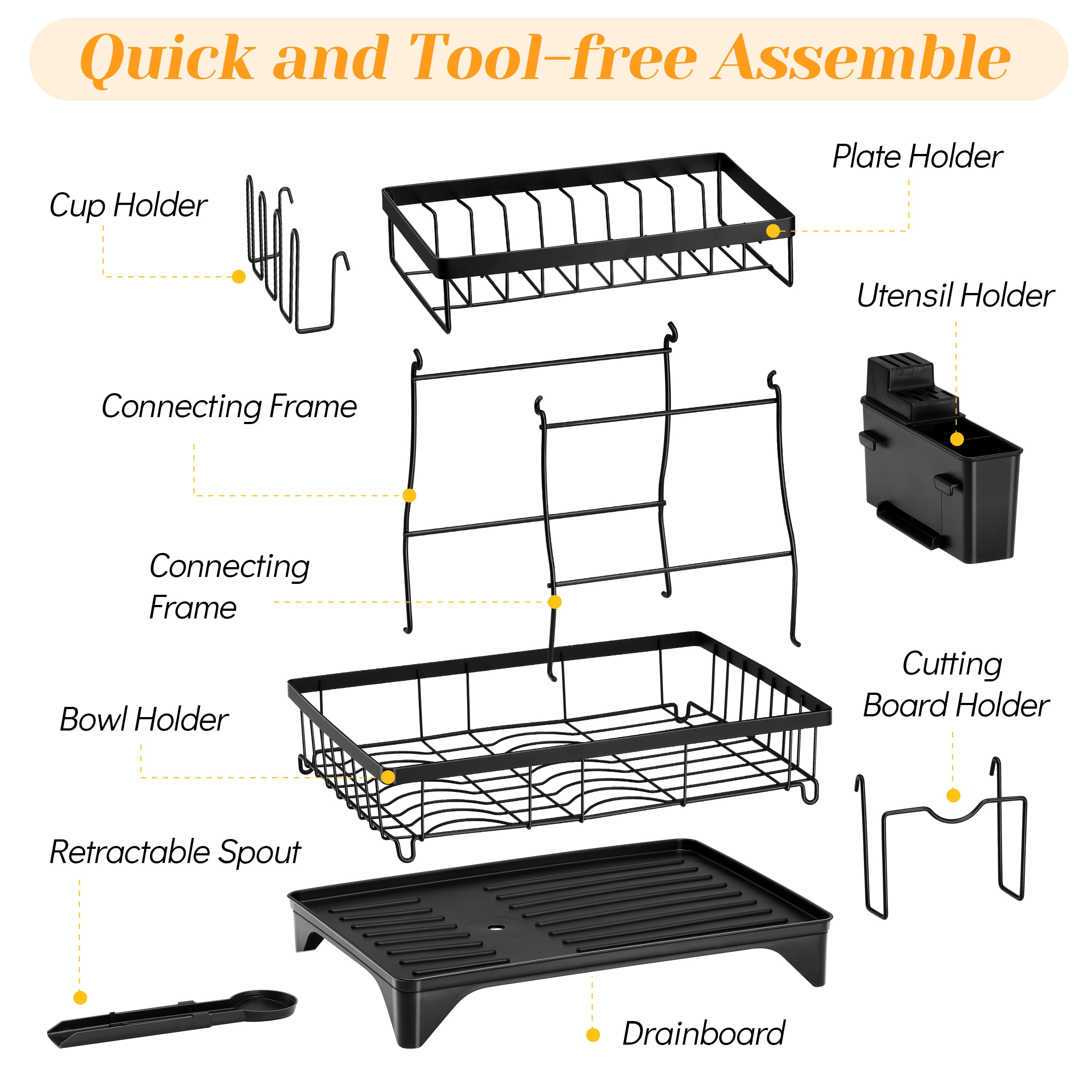 Vesteel 2-Tier Dish Drying Rack, Stainless Steel Dish Rack with Drainboard for Kitchen Counter, Rustproof Dish Drainer for Sink, Space Saving