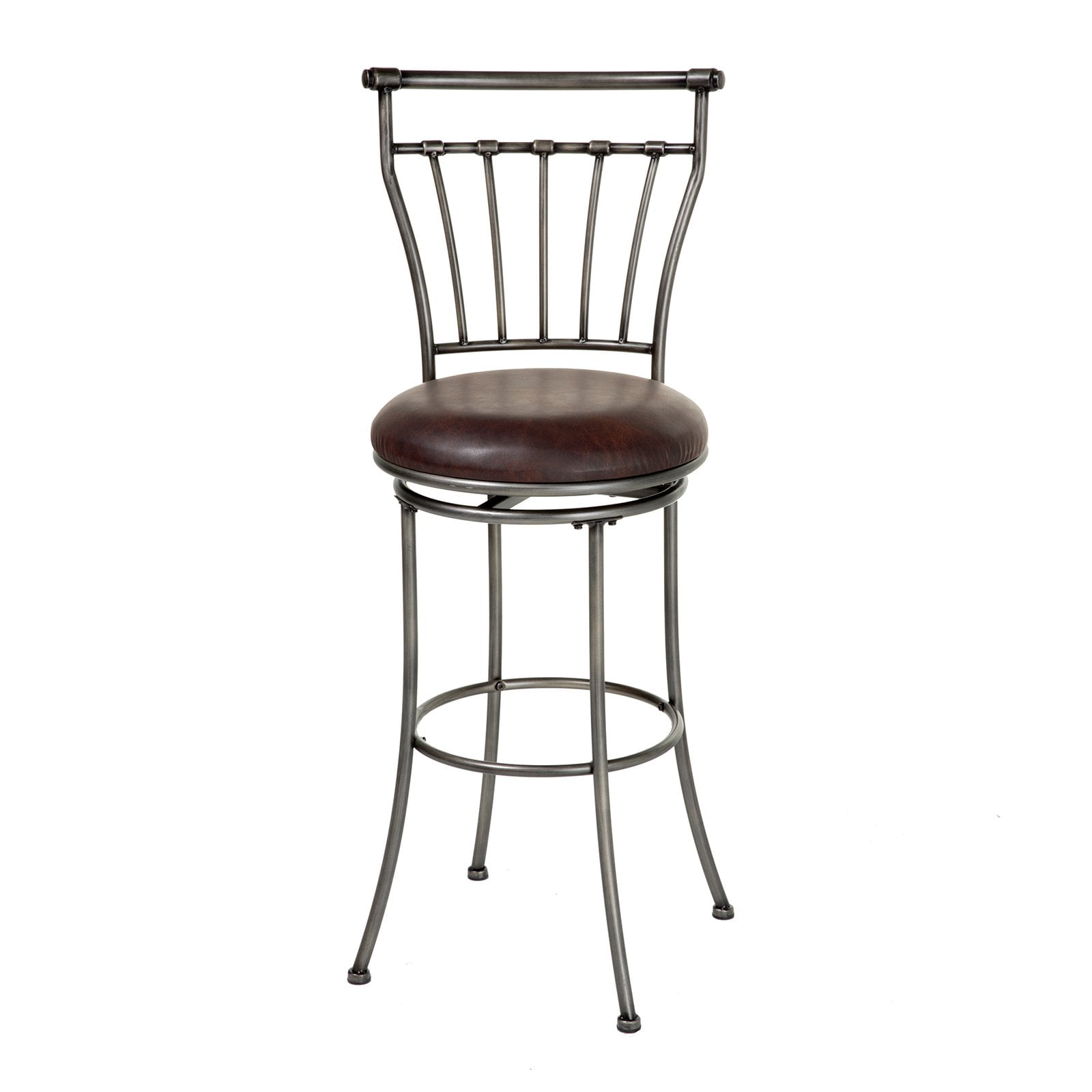 Topeka Swivel Seat Counter Stool With Striated Silver Finished Metal Topeka Swivel Seat Counter Stool With Striated Silver Finished Metal Frame And Coffee Faux Leather Upholstery 26 Inch Height Com