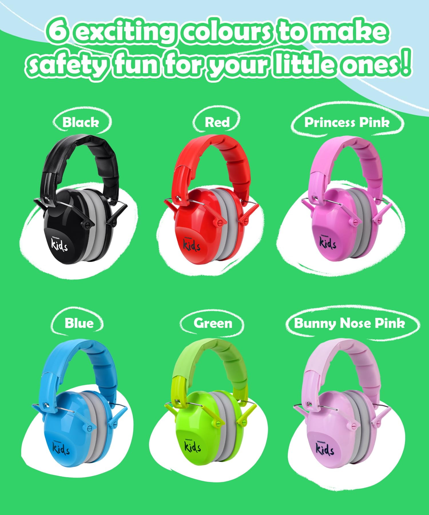 PROHEAR 032 2.0 Kids Noise Cancelling Headphones with Adjustable Headband - 25dB NRR Autism Ear Protection for Child at Mowing Studying Sleeping Racing - Green and Blue, 2 Pack