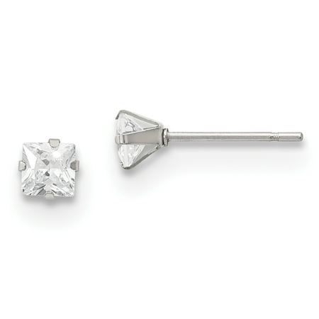 Stainless Steel Polished 4mm Square CZ Stud Post Earrings