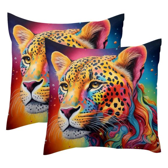 2 Pack Throw Pillow Covers Rainbow Leopard Print Decorative Pillow Cases Home Decor Square 18x18 Inches Pillowcases
