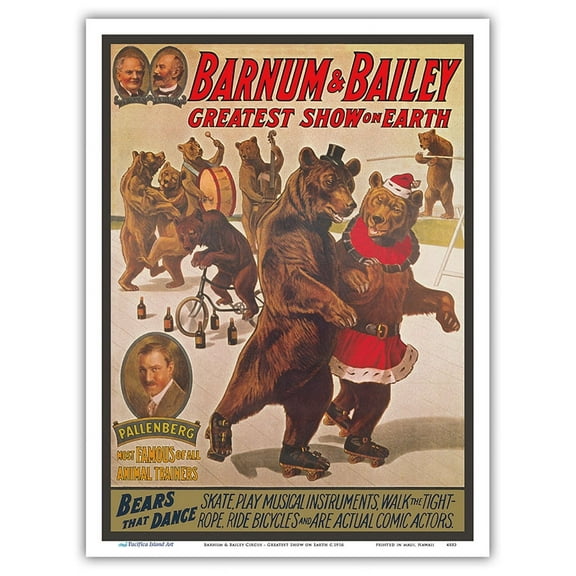 Barnum & Bailey Circus - Greatest Show on Earth - Bears that Dance - Vintage Circus Poster c.1916 - Master Art Print (Unframed) 9in x 12in