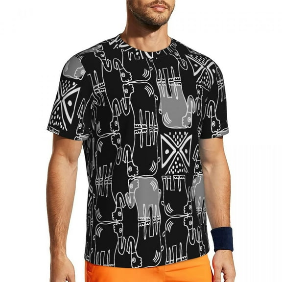 T Shirt For Men Cartoon Elephant Abstract Animal Design Hip Hop Gym T-Shirts Short Sleeve Fast Dry T