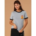 thumbnail image 2 of INSPIRE CHIC Camiseta Manga Corta De Algodón Estampado De Gatos Bloques De Color Para Mujer Gris S, 2 of 6