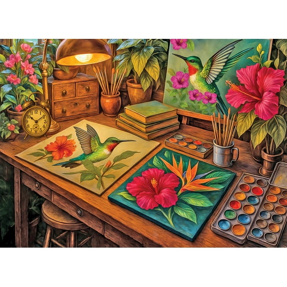 Springbok 1000 Piece Hummingbirds and Hibiscus Jigsaw Puzzle for Adults  - Made in USA