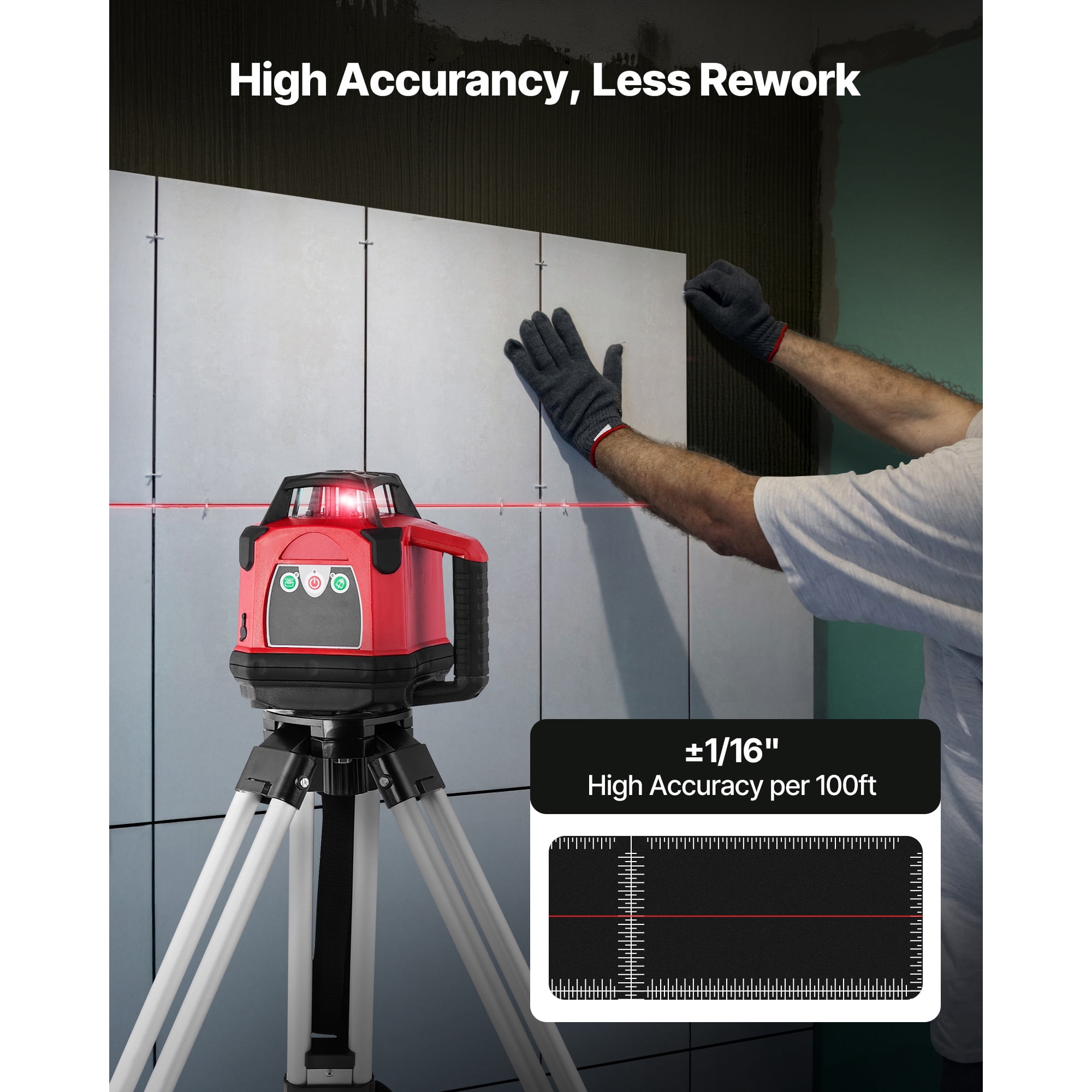 KFFKFF Rotary Laser Level Kit, 2650ft 360° Self-Leveling Red Horizontal Laser with Tripod, Receiver, Remote, Carrying Case, IP66 Waterproof, 0.06in/100ft Accuracy for Construction Projects