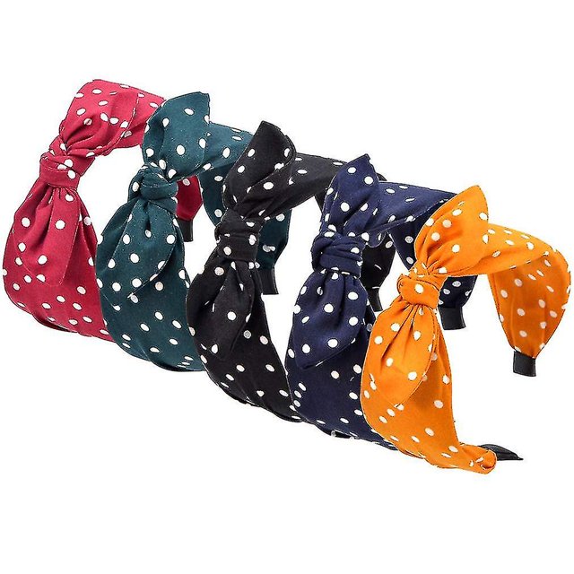 Women Bunny Ears Headbands Knotted Wide Bow Bowknot Turban Headbands Headwraps Polka Dot Hair Band For Gir