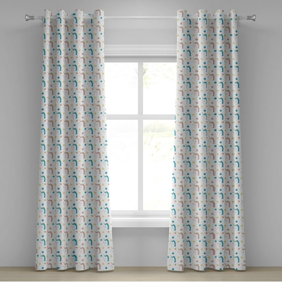 Ambesonne Pastel Grommet Curtain, Colorful Unicorns Stars, 50" x 108", Blue Coral Yellow