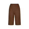 thumbnail image 6 of Bloomae Linen Shorts for Women Casual Summer Straight Leg Knee Length Cotton Lounge Short Pants Lightweight Elastic High Waist Side Slit Buttons Bermuda Shorts with Pockets Brown XXL, 6 of 6