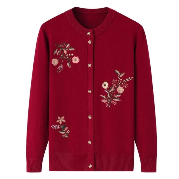 Ropa de primavera y otoño para mujeres de mediana edad, suéter de madre, suéter fino, cárdigan de mujer, abrigo de camisa pequeña de mediana edad y anciana