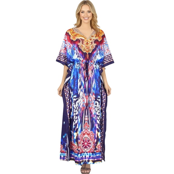 HAPPY BAY Women's Summer Loungewear African Loose Caftan Long Boho Sleepwear Slit Dress 2X-3X Multicolor_V559