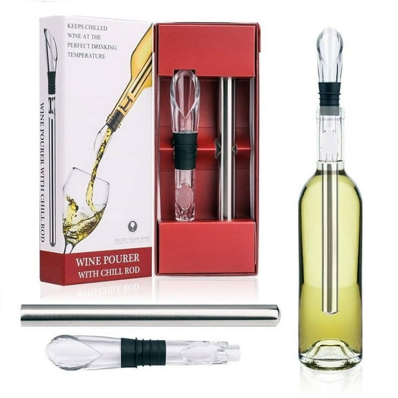 i Kito Wine Chiller Stick for Red Wine with Pourer Stainless Wine Chilling Rod Silver Food Safe