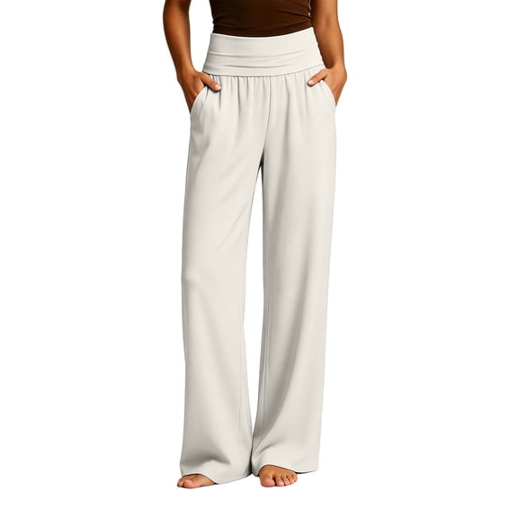 xaoyunyn Women Wide Leg Pants with Pockets Loose Comfy High Waisted Straight Trousers Soft Casual Pants for Daily Wear