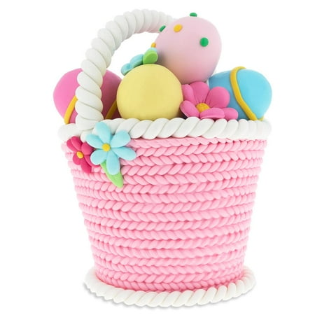 - Resin Easter Basket with Colorful Eggs and Spring Flowers 4.5 Inches