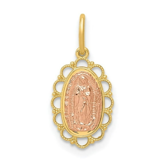 Auriga Fine Jewelry 14K Yellow Gold Religious Guadalupe Pendant for Women (L-18.5mm, W-8.8mm)