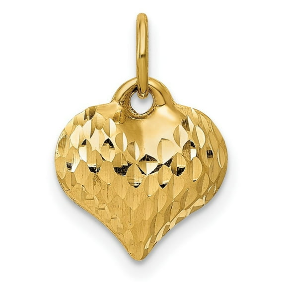 14k Yellow Gold Hollow Sparkle Cut Puffed Love Heart Charm Pendant Necklace Measures 11.4x14.7mm - Bead Charm for Women