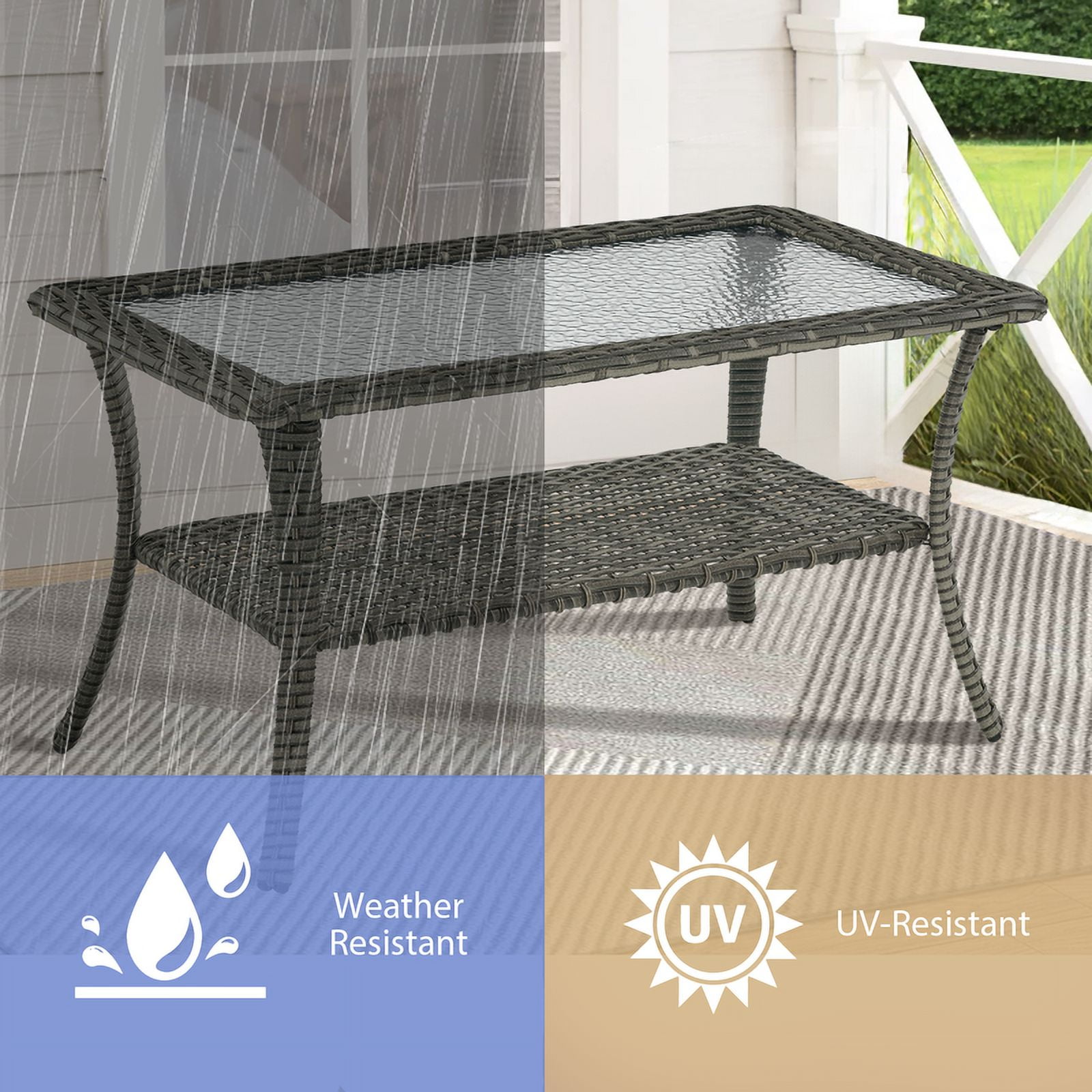 PARKWELL 4 Piece Outdoor Patio Furniture Set,All-Weather High Back Conversation Set with Luxury 6-Inch Thick Cushions,Swivel Glider Chair,5-Seat Furniture Sets for Garden, Deck, Backyard,Gray/Navy