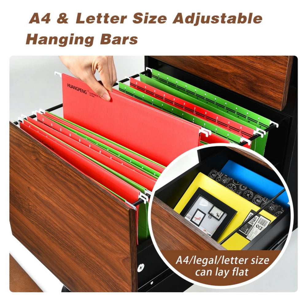 Demi Bonn 2 Drawer Rolling Filing Cabinet with 2 Locking Wheels, Wood Storage Cabinet, Brown