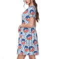 thumbnail image 2 of Fotbe Robe Motif Beignet et USA Décontractée Mode Femme Manches Courtes Robe Maxi Robe T-Shirt Rayée Longue à Blocs de Couleur, 2 of 6