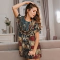 thumbnail image 3 of Balery American Flag Deer Art Pattern Womens Short Sleeve Sleepshirt Scoopneck Cute Nightdress Comfy Nightgown Loungewear Dress, 3 of 6