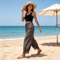 thumbnail image 4 of RFQWOVSR Women's High Waist Drawstring Wide Leg Linen Pants with Lace Trim Pockets Casual Summer Trousers XXL, 4 of 5