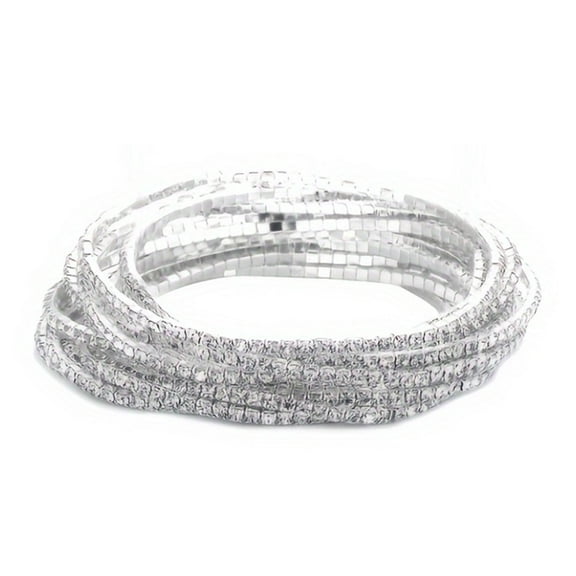 Pack of 12 Sparkling Rhinestones Stretch Bracelets Elastic Bands Crystals Bangle Jewelry Accessory for Women Ladies
