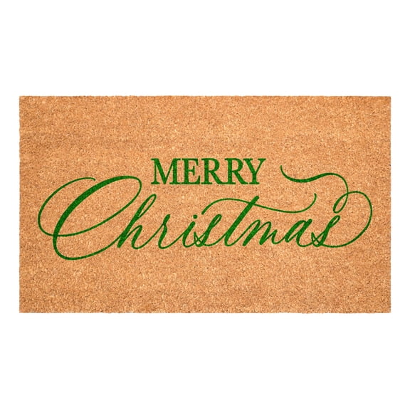 Green Christmas Calligraphy Doormat, 17" x 29"