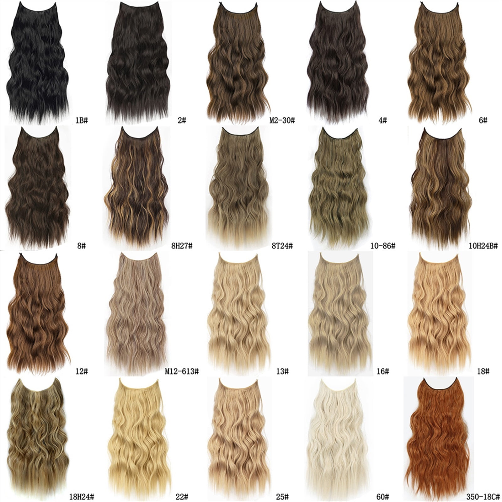 Synthetic Invisible Wire Hair Extensions with Transparent Wire 4 Secure Clips Long Wavy Secret Hairpiece 22 Inch Black for Women