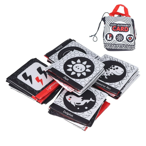Libro De Tela Para Bebé, Seguro De Usar, 26 Piezas, Tarjetas De Rompecabezas Suaves, Fibra De Poliéster De Costura Fina Con Bolsa De Almacenamiento Para Entretenimiento Diario ANGGREK Negro Blanco Rojo