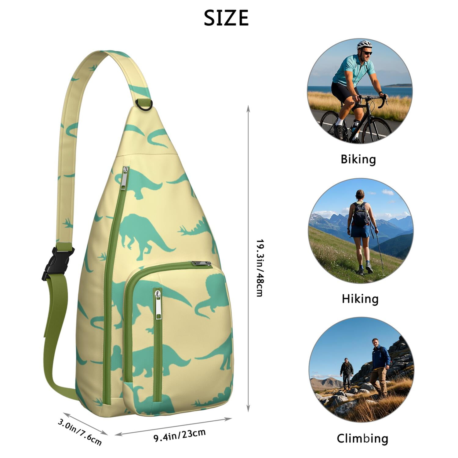 Retro Dinosaur Print Sling Backpack – Lightweight Crossbody Bag for Hiking, Travel & Daily Adventures