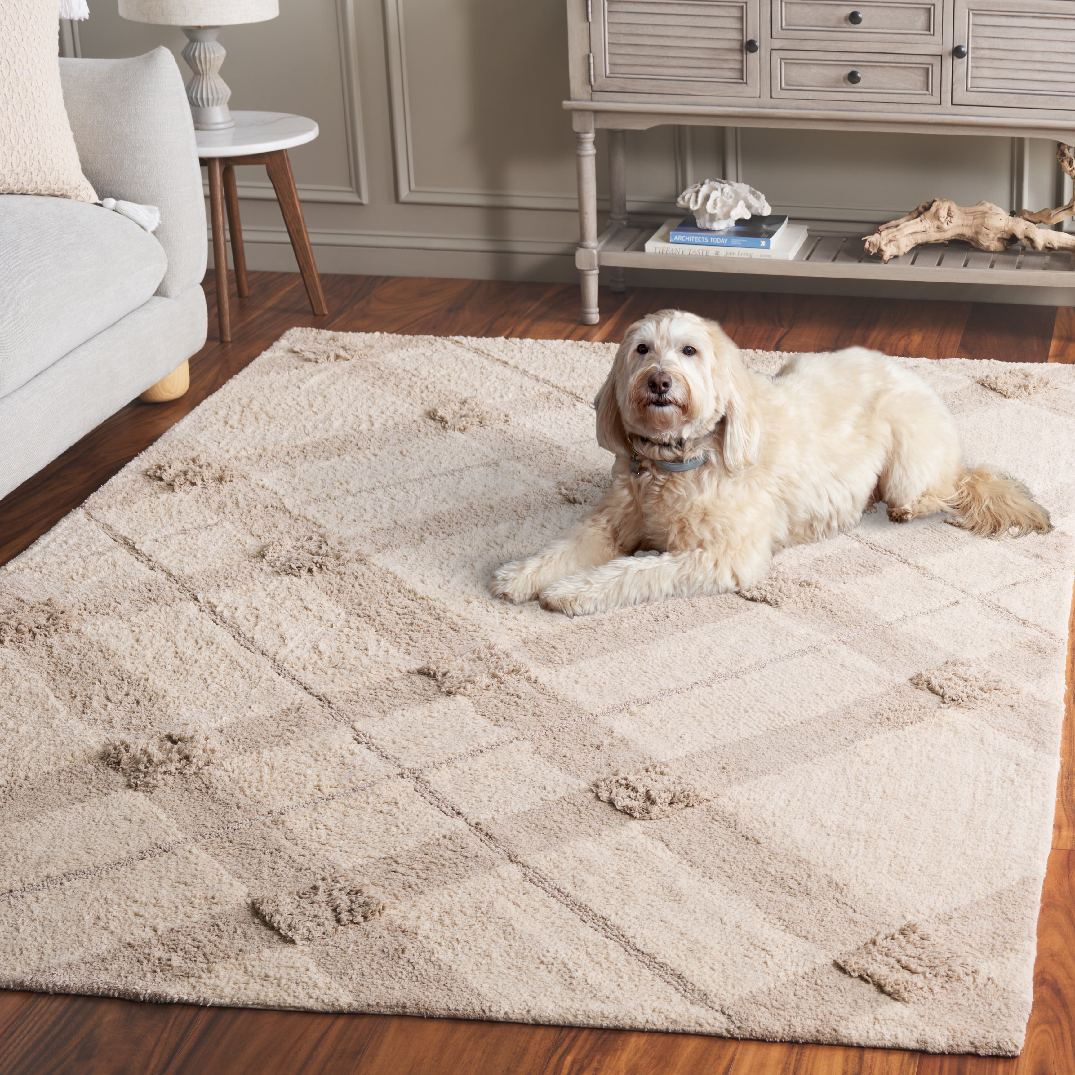 SAFAVIEH Easy Care Elwin Diamond Area Rug, Ivory/Beige, 6' x 6' Square