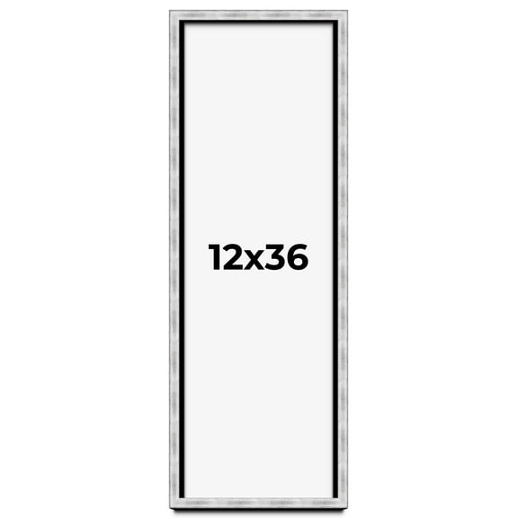 12x36 Frame Brushed Silver Solid Wood Picture Frame | 0.75 Inch Moulding Width | Rabbet Depth 0.75