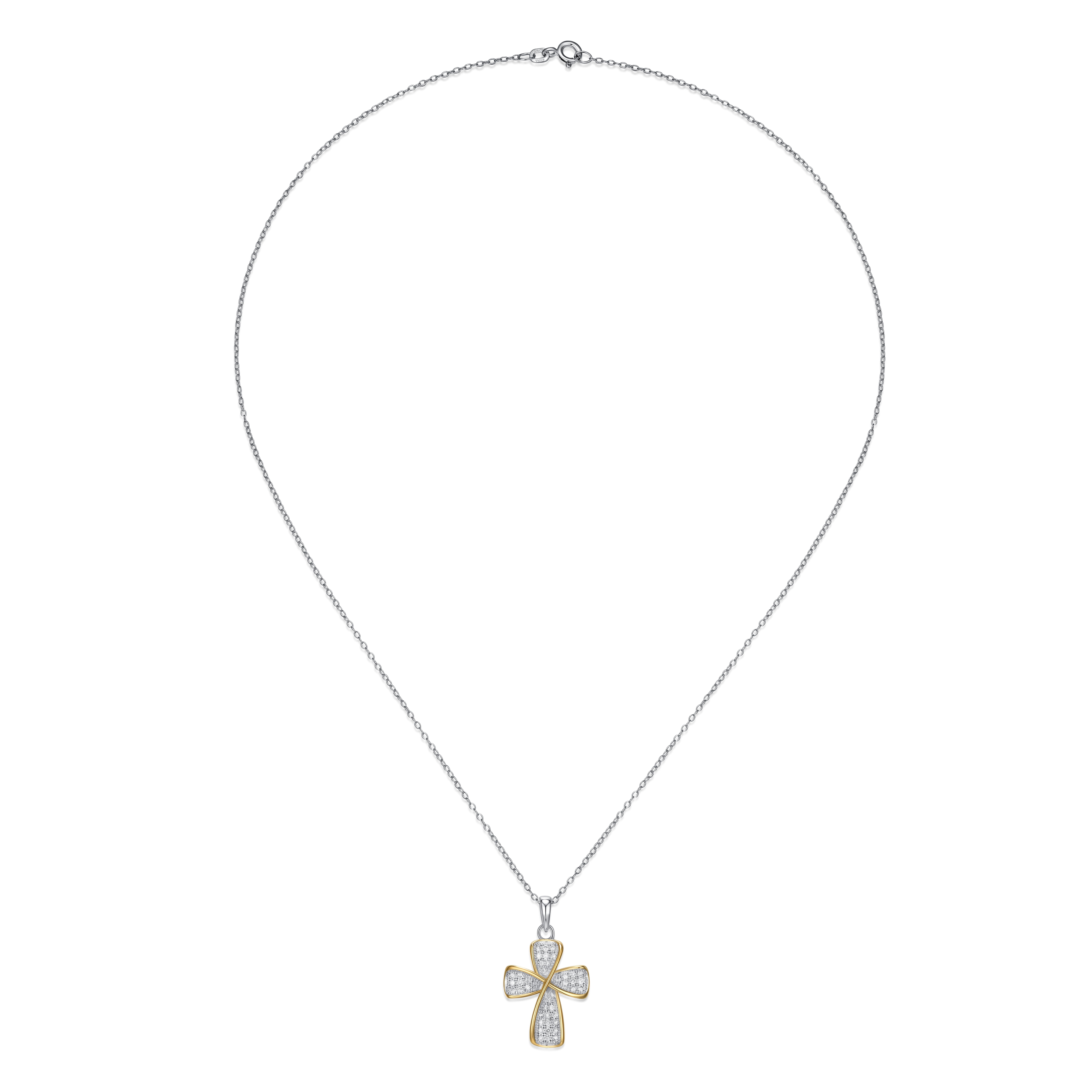 Forever Facets Two-Tone 1/3 CT TW Lab Grown Diamond Cross Necklace, Adult Female