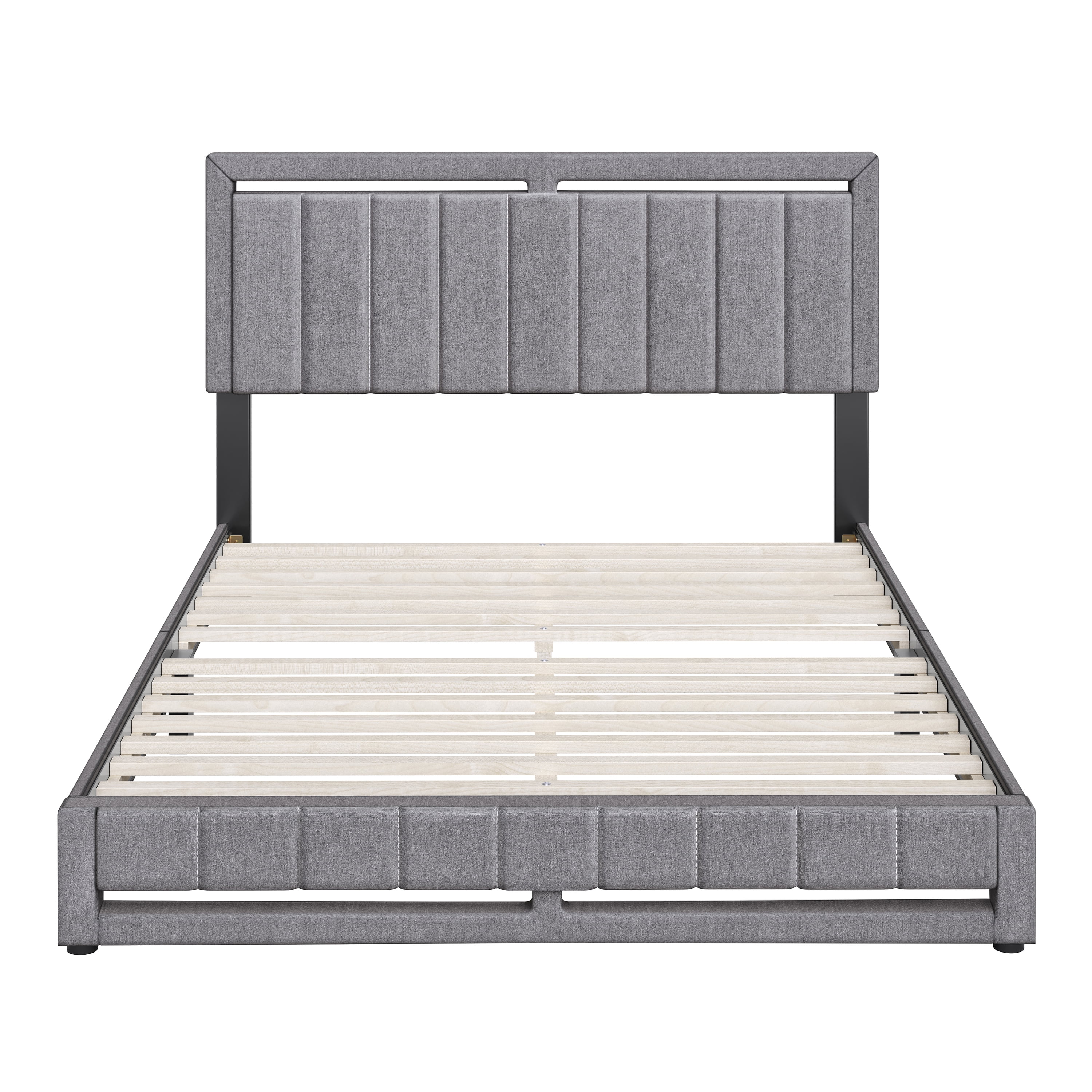 Boyd Sleep Senata Gray Linen King Size Fully Upholstered Platform Bed Frame with Adjustable Headboard