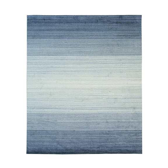 EORC Blue Handloomed Wool Transitional Rainbow Loom Rug, 8' x 10'