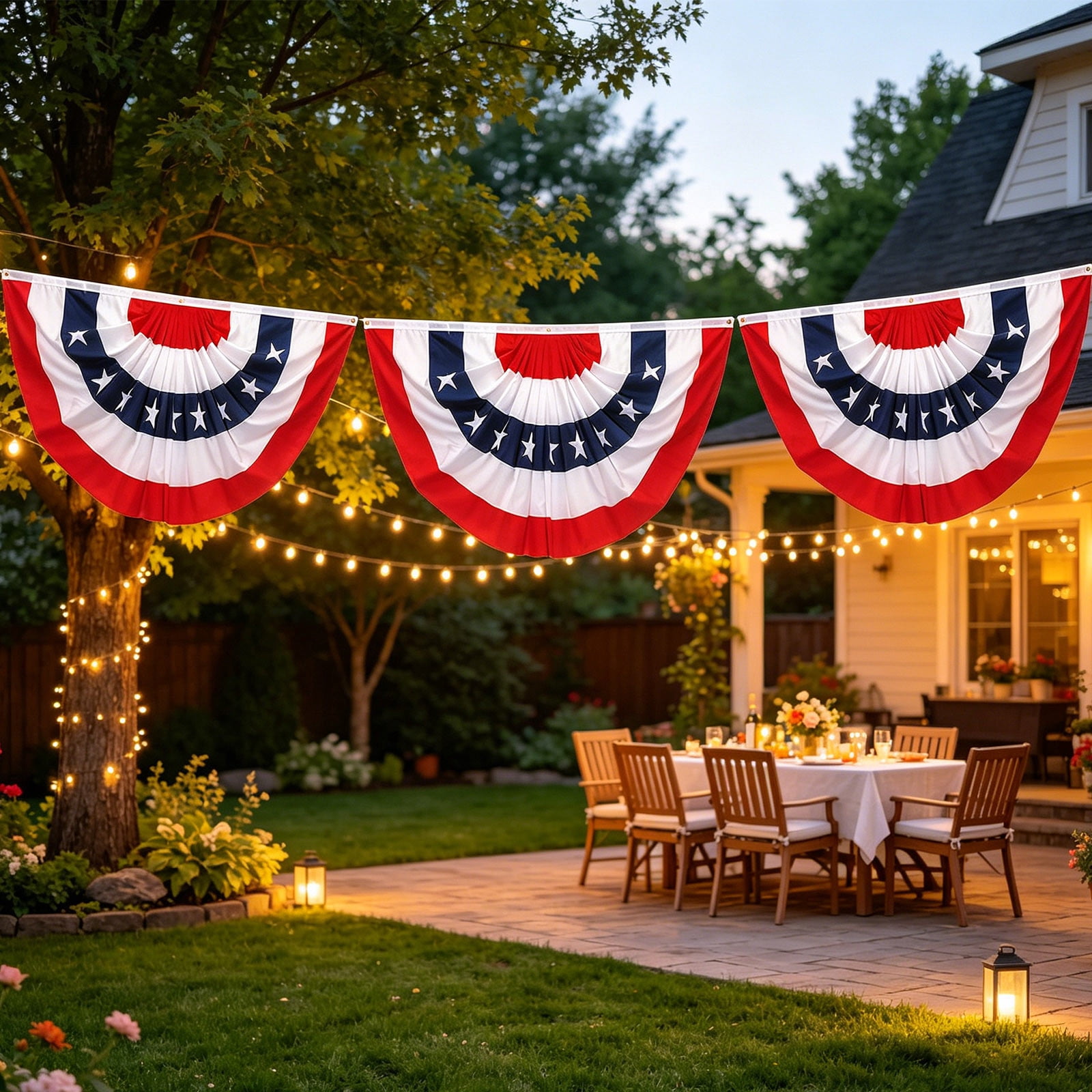 American Flag Bunting, 2x4ft Fourth of July Bunting Patriotic Memorial Day Decor, Red White and Blue USA Flag Pleated Fan Flag,American Flag Banners for Porch