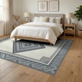 thumbnail image 3 of ODIKA 6'x9' Washable Area Rug Farmhouse Symmetrical Motifs Faded Framing Neutral Geometric for Family Room, Living Room, Master Bedroom, Non-Slip, Easy Care, 3 of 7